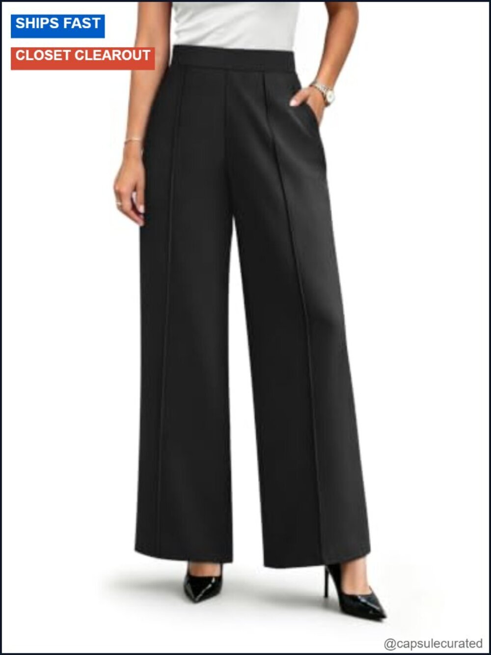 Wide Leg Dress Pants High Waisted Pull On Work Trousers Business Casual Palazzo